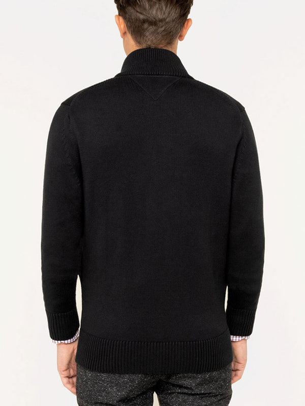 Chunky Cotton Zip Through Black / L