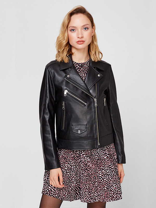 Leather Biker Jacket Black / 38