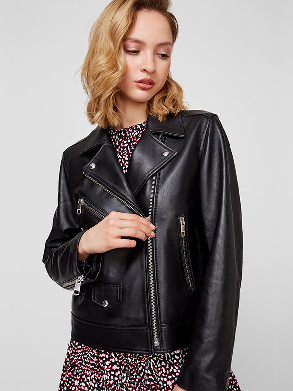 Leather Biker Jacket Black / 38