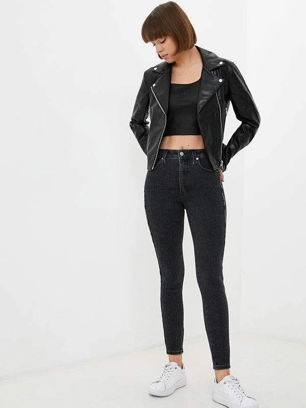 Faux Leather Biker J Ck Black / L