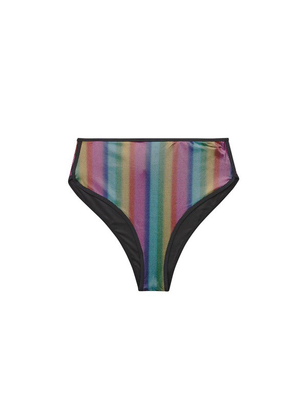 High Waist Cheeky Bi Rainbow Gradient Black / L