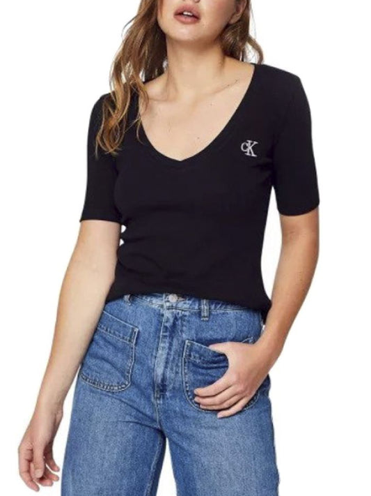 Ck Rib V-Neck Tee Ck Black / L