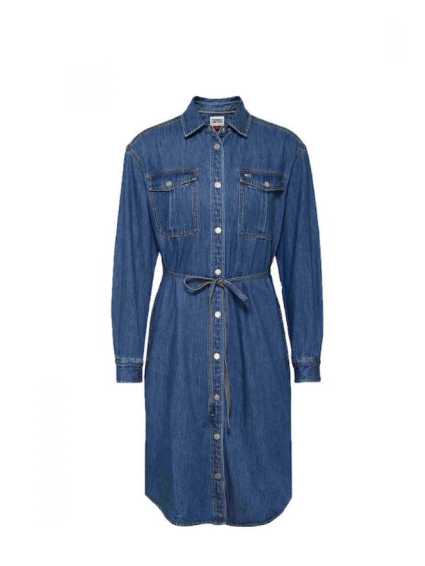 Tjw L/S Belted Denim Dress Mid Indigo / L