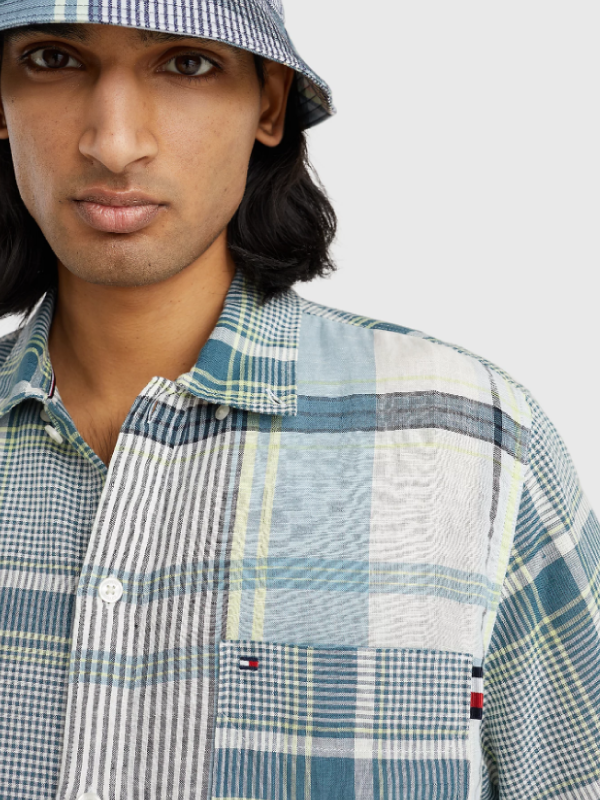 MADRAS BLOCKING SHIRT S/S Lofty Blue / Multi / L