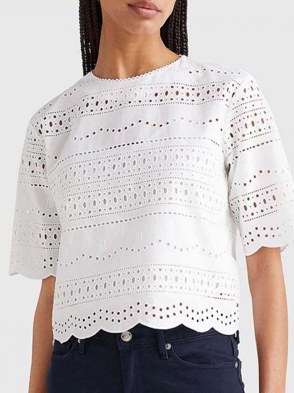 Broderie C-Nk Blouse Ss Th Optic White / 42