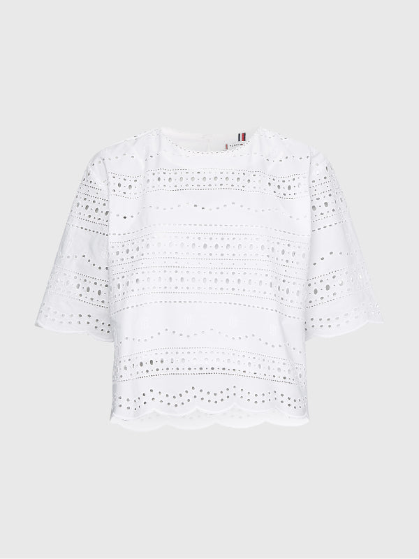 Broderie C-Nk Blouse Ss Th Optic White / 42