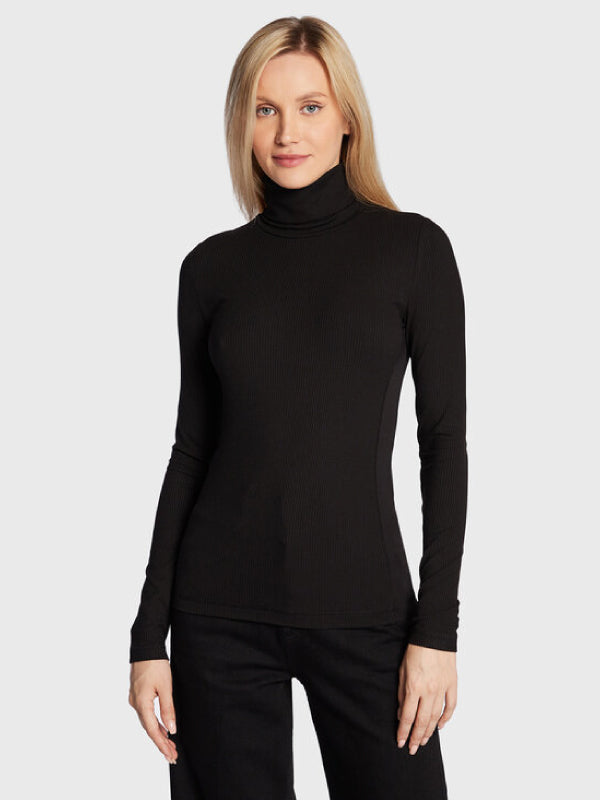 Modal Rib Roll Neck Top Ck Black / L