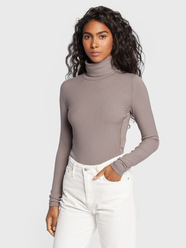 Modal Rib Roll Neck Top Desert Brown / L