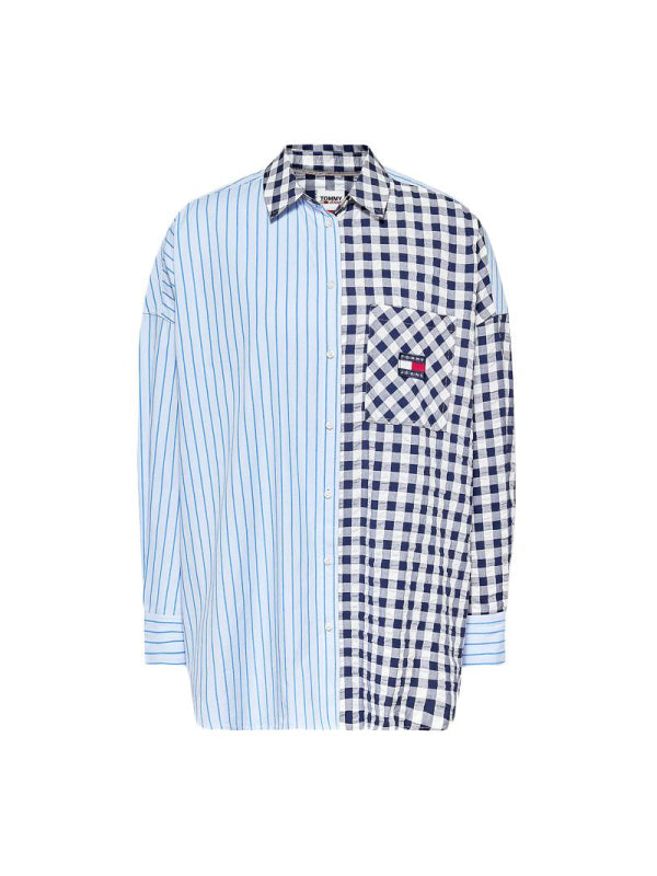 Tjw Gingham Stripe Mix Overshirt Chambray Sky/Gingham / L