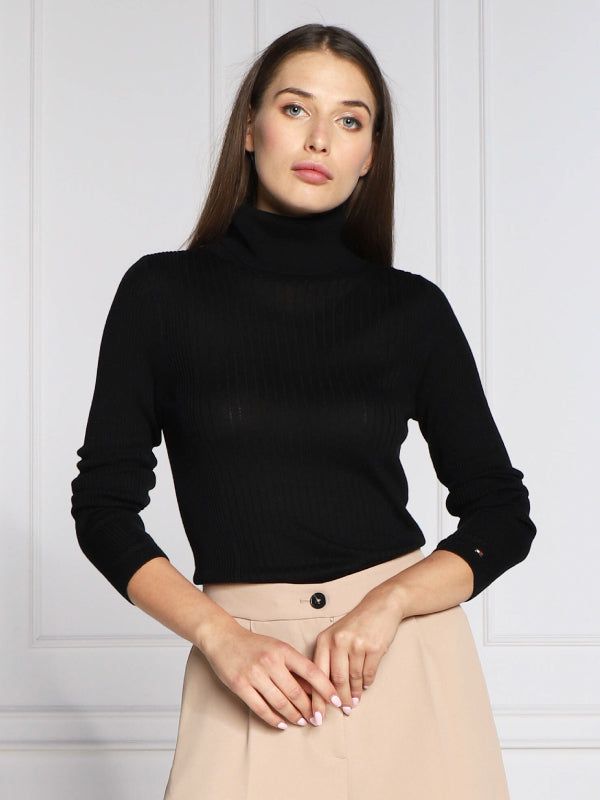 Lyocell Silk Roll-Nk Sweater Black / L