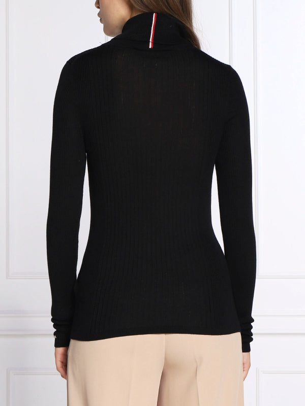 Lyocell Silk Roll-Nk Sweater Black / L