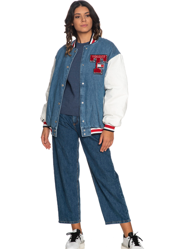 Denim Letterman Jacket Df7018 Denim Medium / L