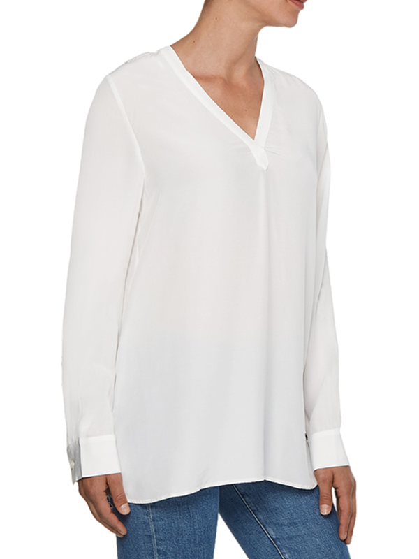 Vis Solid V-Neck Blouse Ls Ecru / 42