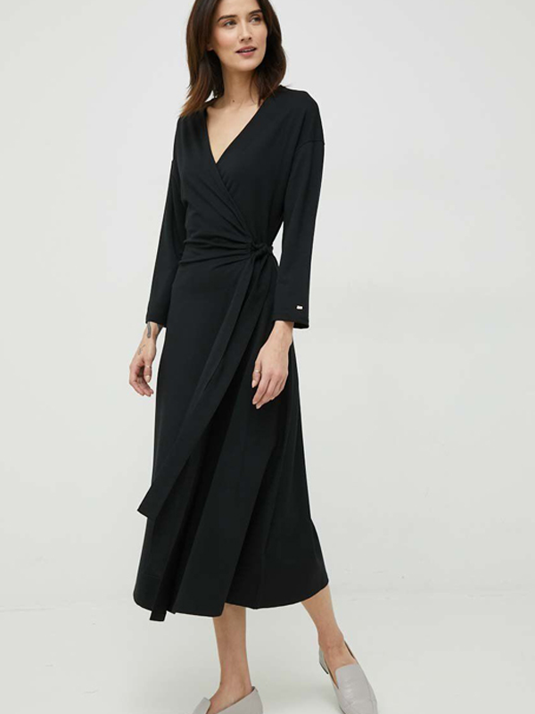 Reg Visc Wrap Knee Dress 7/8 Black / R40